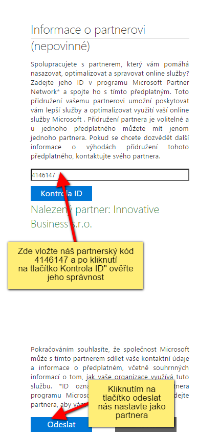 Přidání partnera pro Office 365, CRM Online, Intune, EWS - krok 3