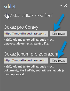 Generování odkazu pro sdílení a kooperaci na jednom dokumentu pro více lidí. 5. krok k úspěšné kooperaci na dokumentech v Office 365