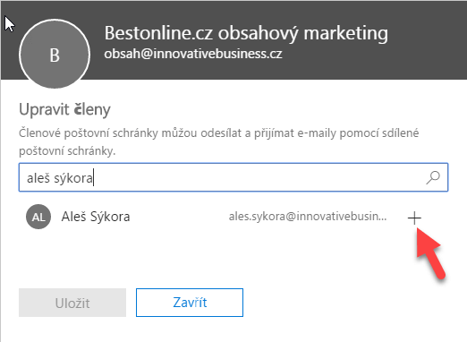 Přidání členů sdílené schránky v Office 365