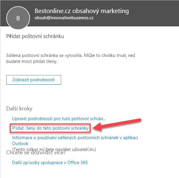 Přidání členů sdílené schránky v Office 365