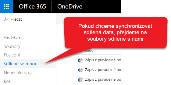 OneDrive pro firmy - sdílené se mnou