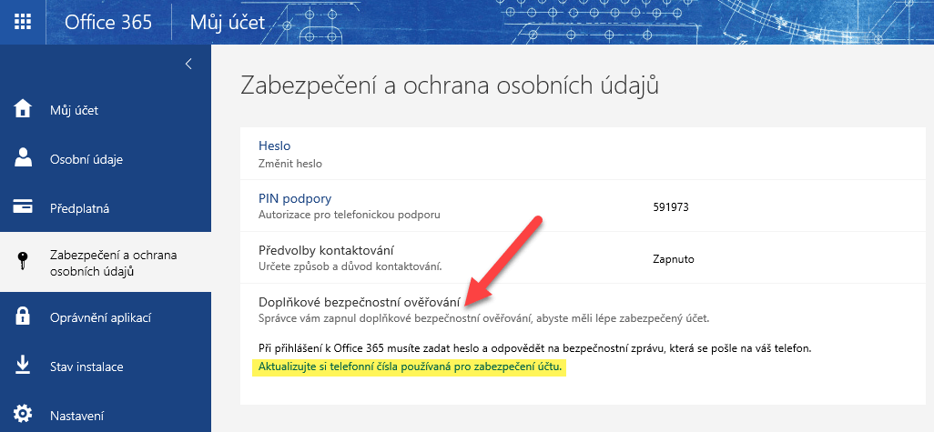 Vytvoření hesla aplikace pro Office 365 při dvoufázové autentifikaci 1