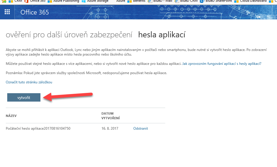 Vytvoření hesla aplikace pro Office 365 při dvoufázové autentifikaci 268