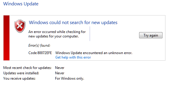Windows Update chyba 80072EFE po čisté instalaci Windows 7 2 Windows Update chyba 80072EFE po čisté instalaci Windows 7 1