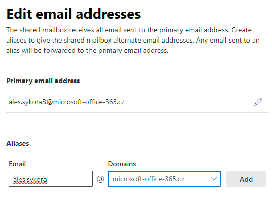 Sdílená schránka se stejným aliasem a jinou doménou v Microsoft 365 7