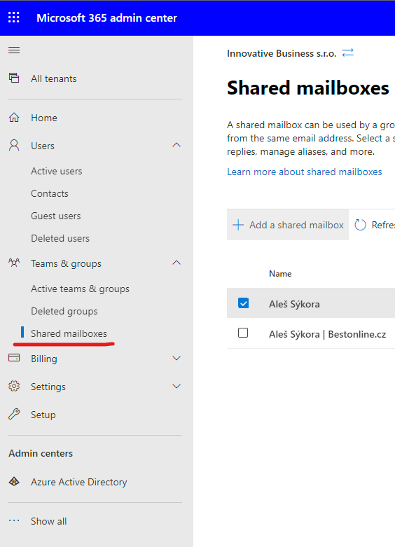 Sdílená schránka se stejným aliasem a jinou doménou v Microsoft 365 3