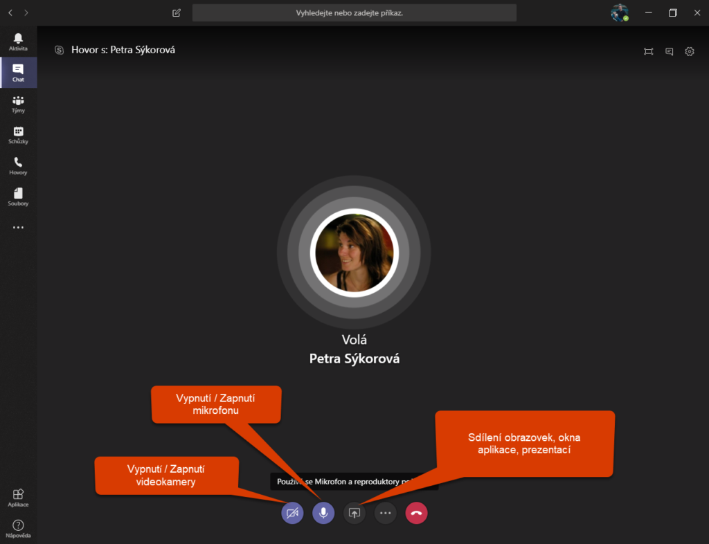 Ovládání videohovoru v Teams
