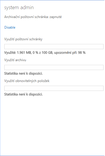 vytvořený archiv v office 365