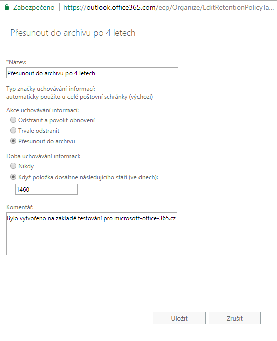 značka pro přesunutí do archivu po 4 letech